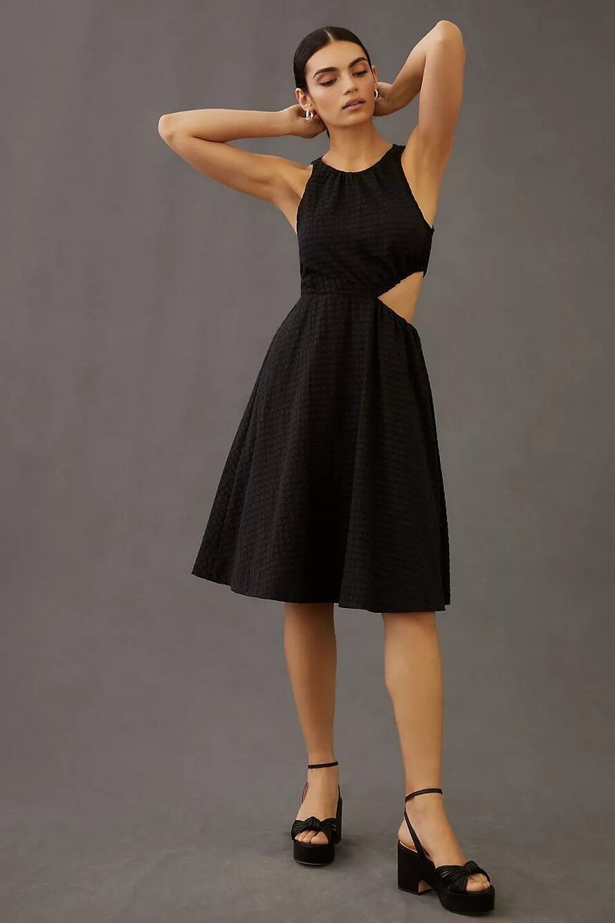 New Anthropologie Maeve Textured A-Line Mini Dress $170 SMALL Black